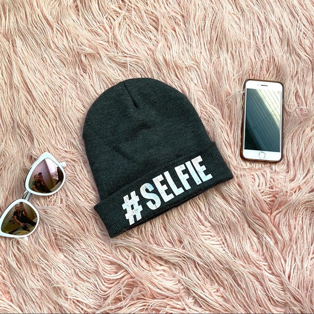 Gray with Iridescent #Selfie Beanie Hat, One Size